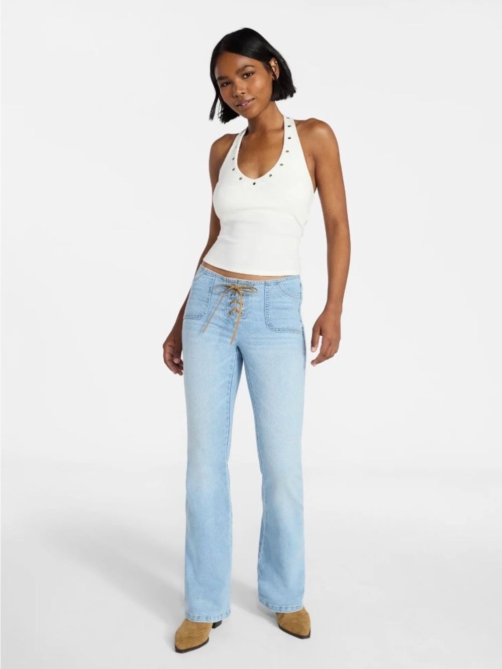 (Q5)No Boundaries Women's Bootcut Jeans with Adjustable Drawstring Waist, XXL/20